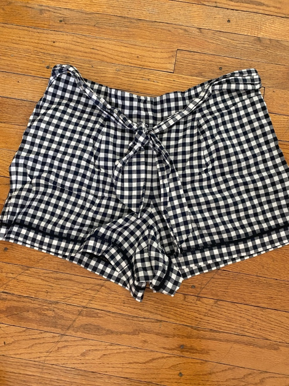 LOFT Black & White Gingham Tie-Front Skort Shorts